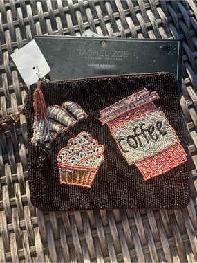 Rachel Zoe Brown Beaded Wristlet with Pink & Cream beads w sequins